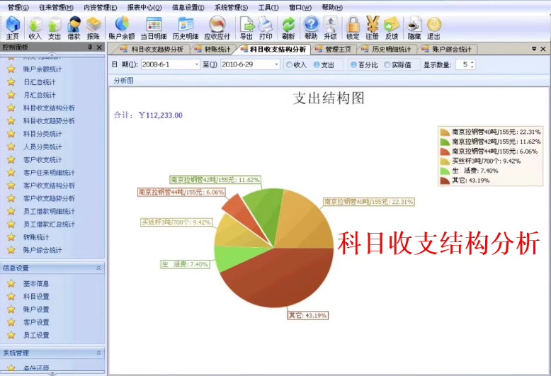 财务记账软件V4.32收入支出应收应付借款还款出纳管理记账通管理(图7)